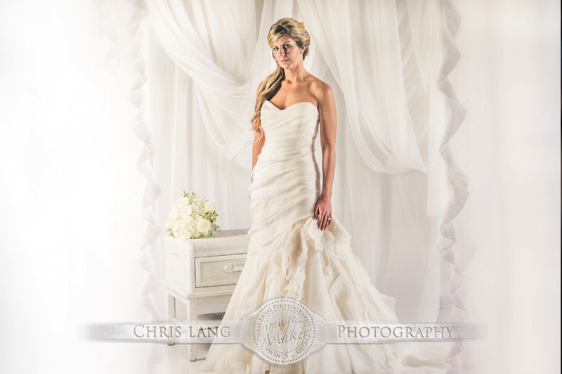 image of bride modeling wedding dress for bridal portrait